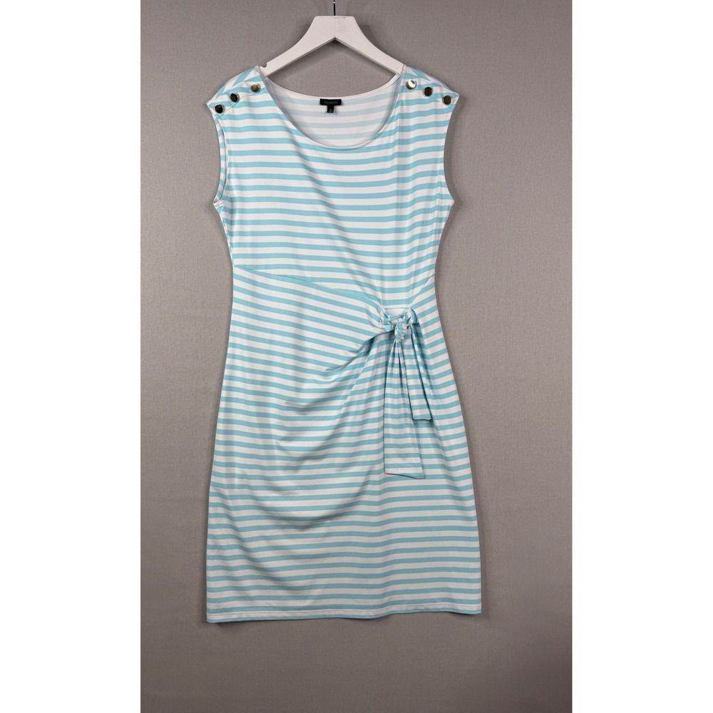 Talbots Effortless Jersey Bella Dress Womens M Blue White Striped Side Tie